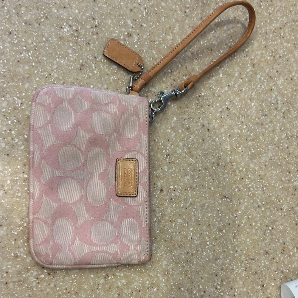 Coach Pink and Tan Wristlet
